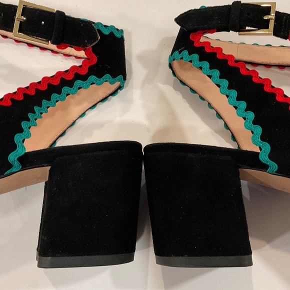 KATE SPADE Piedra Scallop Suede Block Heel Sandal Black/Multi Size 9 - Picture 8 of 9